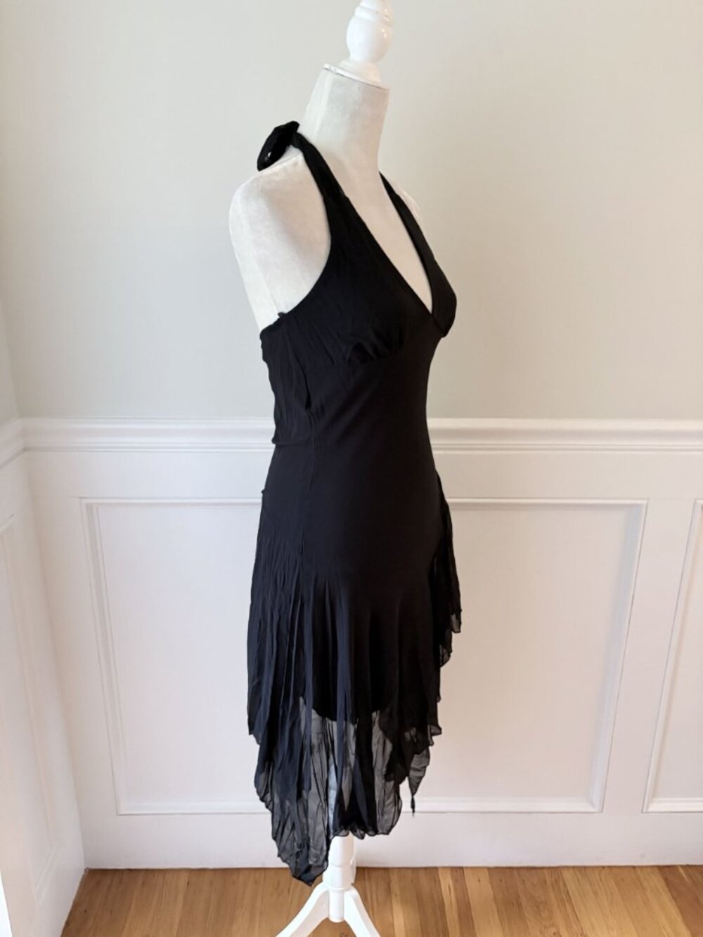 Touch 9 Vintage Y2K Black Crinkle Halter Dress Size S 100% Made In USA - Picture 3 of 4